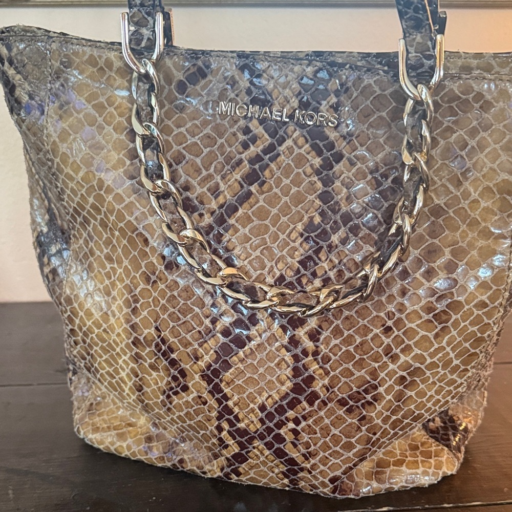 Michael Kors Tan Snake Print Tote - Picture 3 of 8